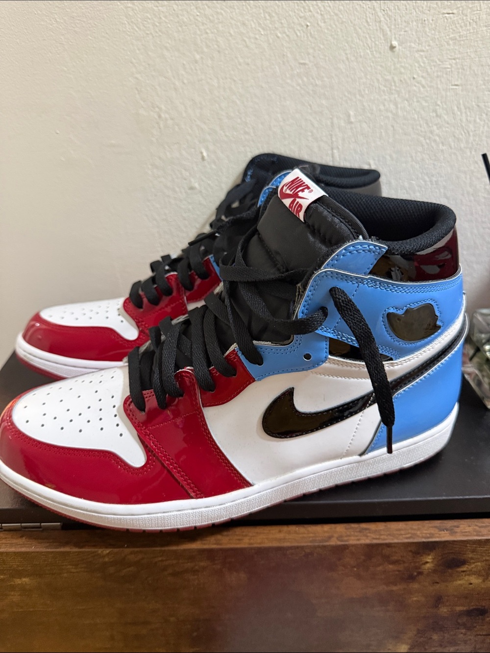 Jordan Men's High-Top Sneakers in White, Red & Black - Picture 4 of 8